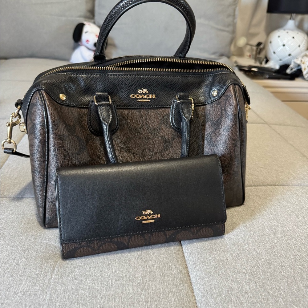 Coach Black and Brown Satchel and Wallet Set